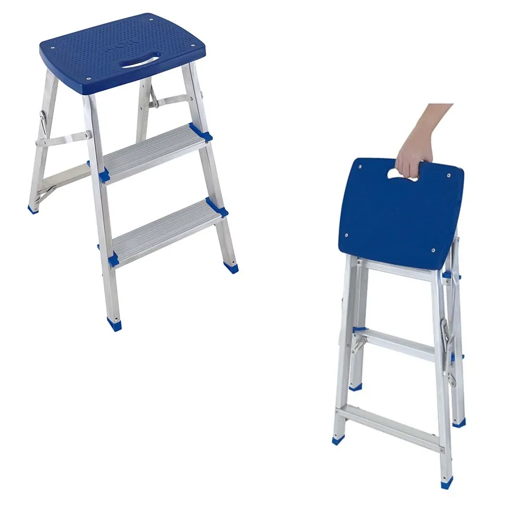 Escada banqueta de alumínio 3 degraus dobrável com alça MOR