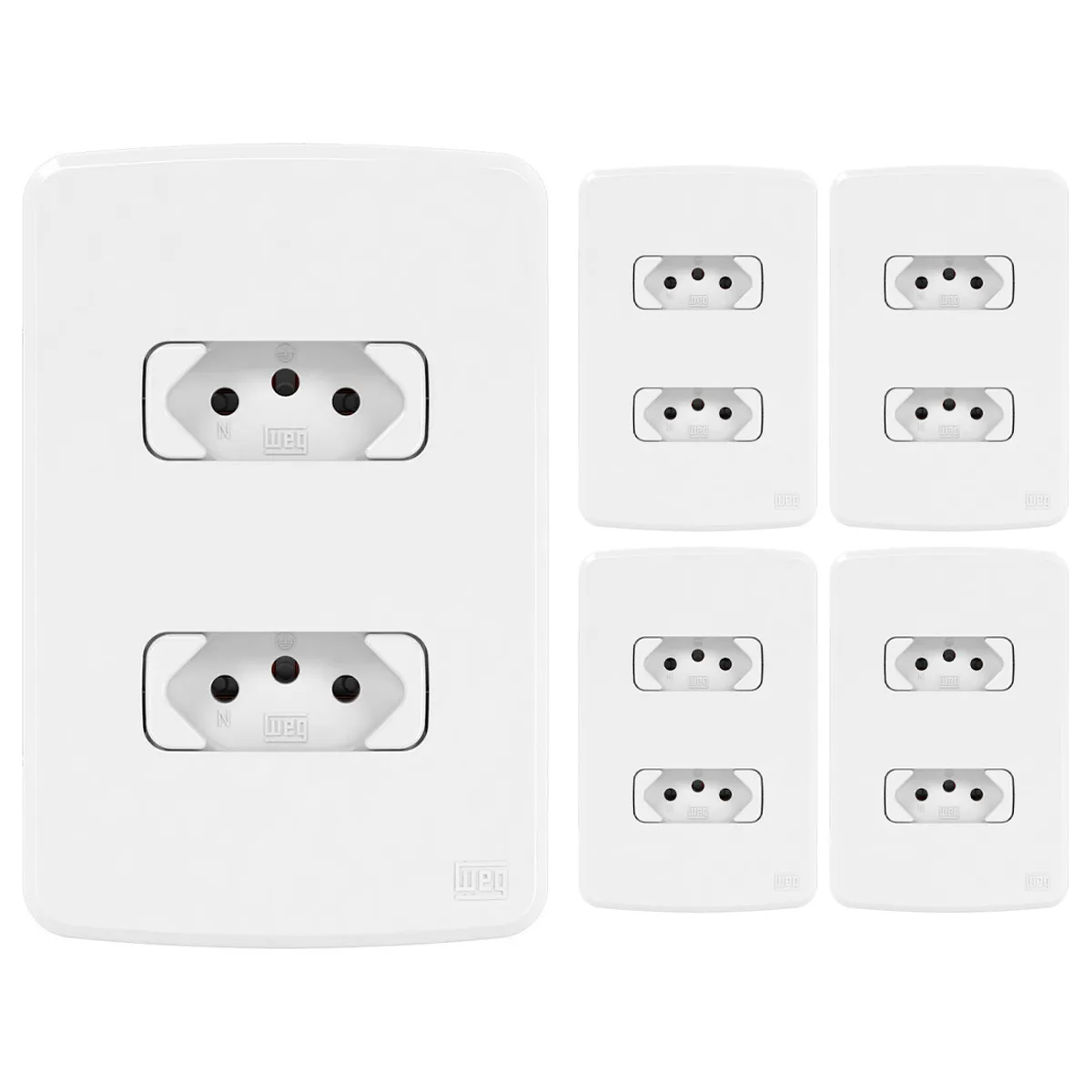 Kit 5 Tomada Dupla 10A 2P+T 250V Com Placa 4X2 Branco Weg Composé