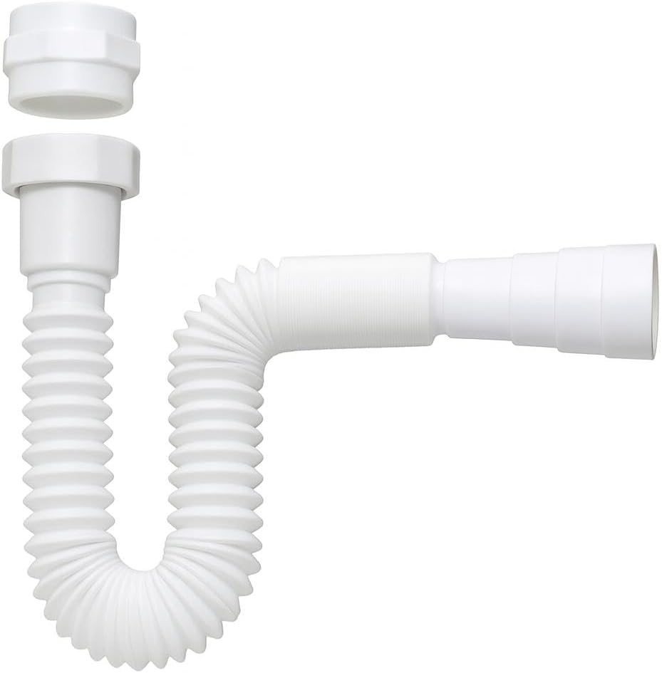 Sifão Sanfonado Universal, Branco, Compatível com Diâmetros 40mm e 50mm, Suporta 20°C a 90°C