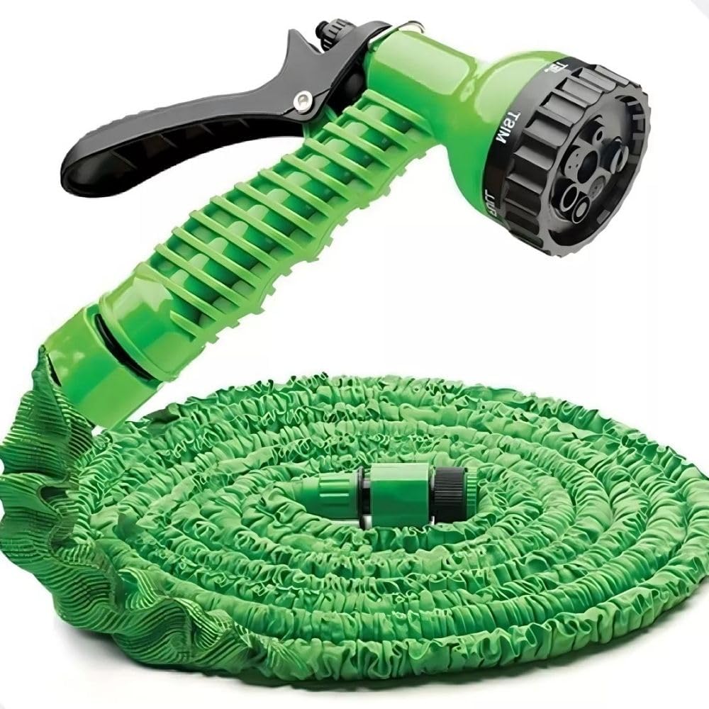 Mangueira Extensível até 30 Metros Sete Tipos de Jato com Esguicho para Irrigação (Verde, 30M)